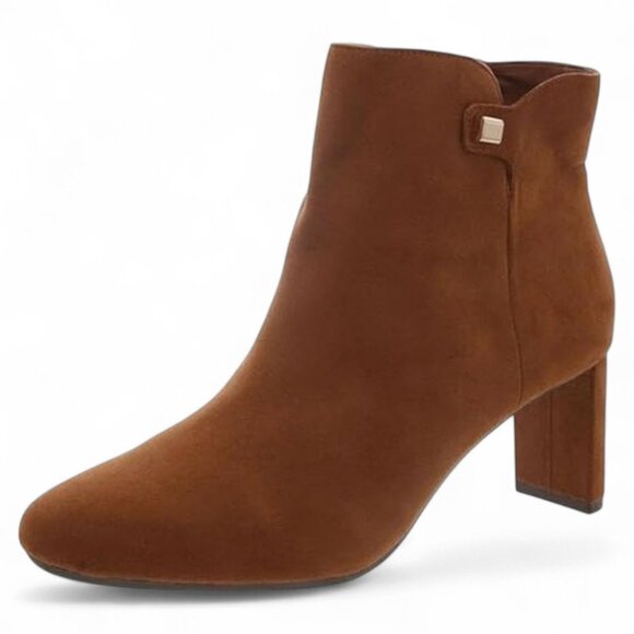 Alfani Womens Brown Hardware Accent Padded Paam Almond Toe Block Heel Zip-up Dre - Picture 4 of 5